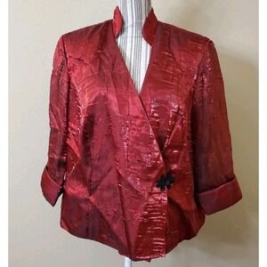 Alex Evenings Women's Satin Red Lightweight Jacket Size XL Wrap Closure  Event